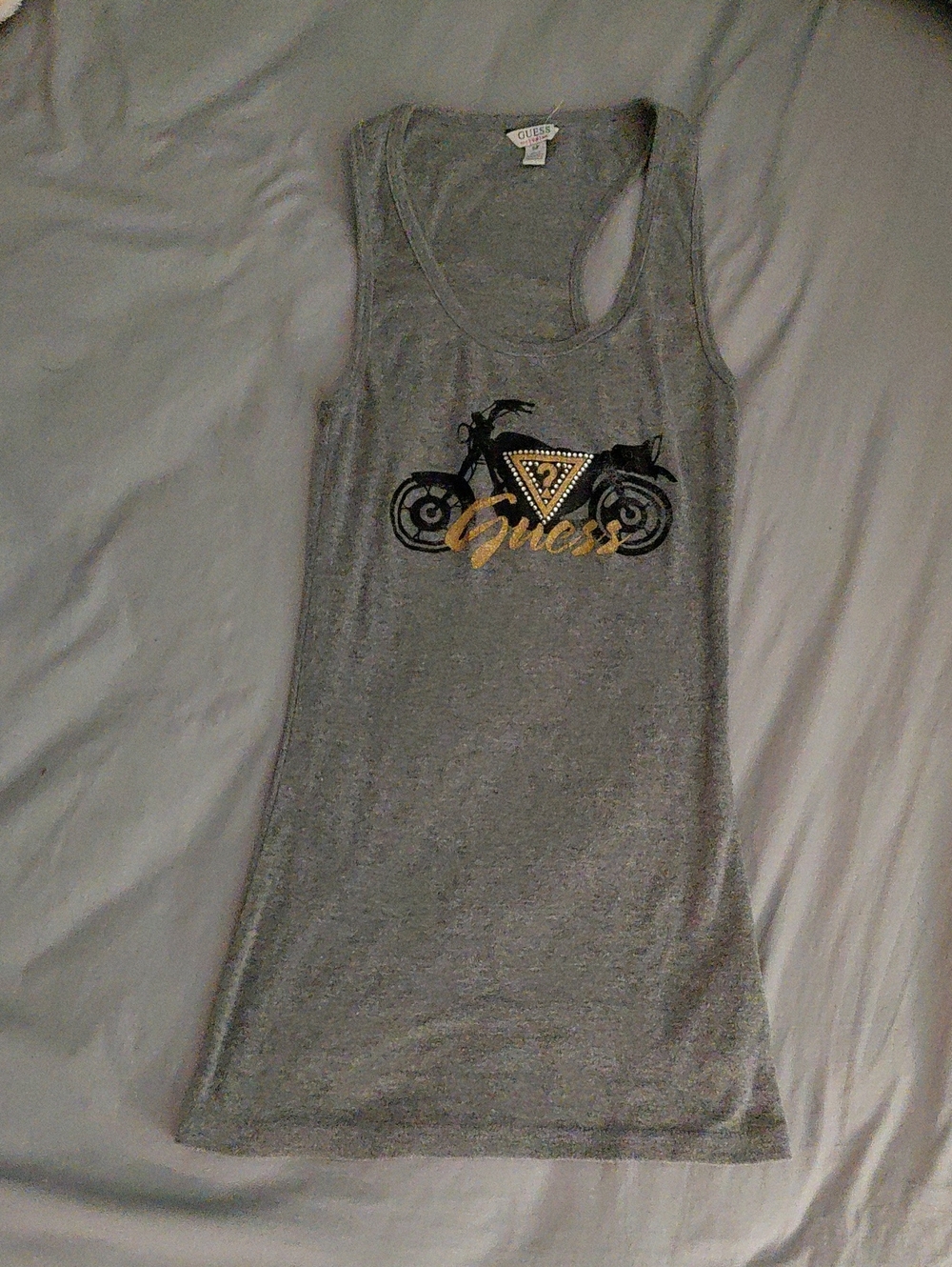 Guess Gray Racerback Tank with Gold Logo & Motorcycle